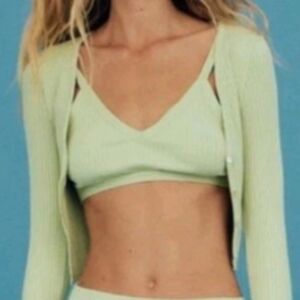 Zara Green Ribbed Knit Bralette Size Small NEW NWT